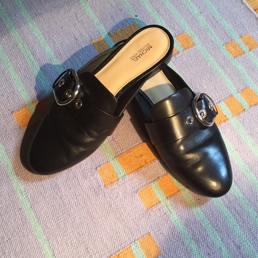 Black Michael Kors Leather Slides, size 8.5